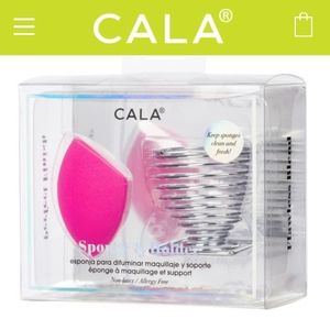 CALA Hot Pink Pro Blender Makeup Sponge & Silver-tone Holder Stand NWT